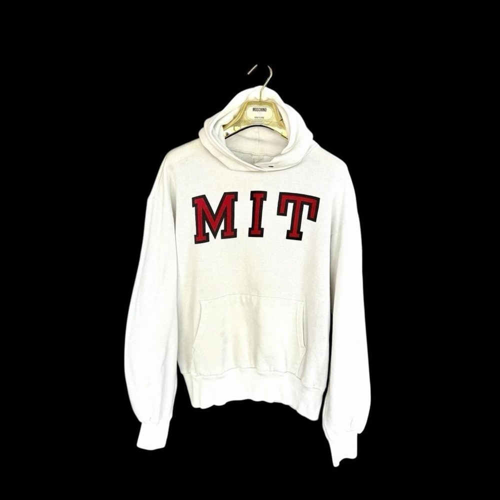Vintage 80s MIT College‎ Hoodie XL Fits L Champion Pullover White Spell Out USA